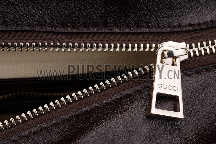 Gucci Belted Large Top Handle Canvas Bag Dark Brown Trim