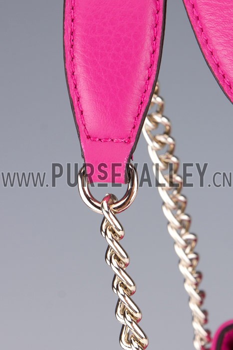 Gucci Large Soho Leather Shoulder Bag with Chain Straps Bright Pink