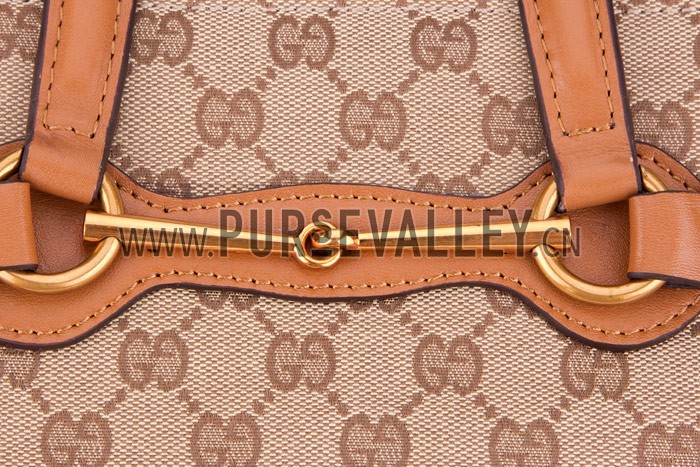 Gucci Bright Bit GG Canvas Cognac Leather Trim Top Handle Tote