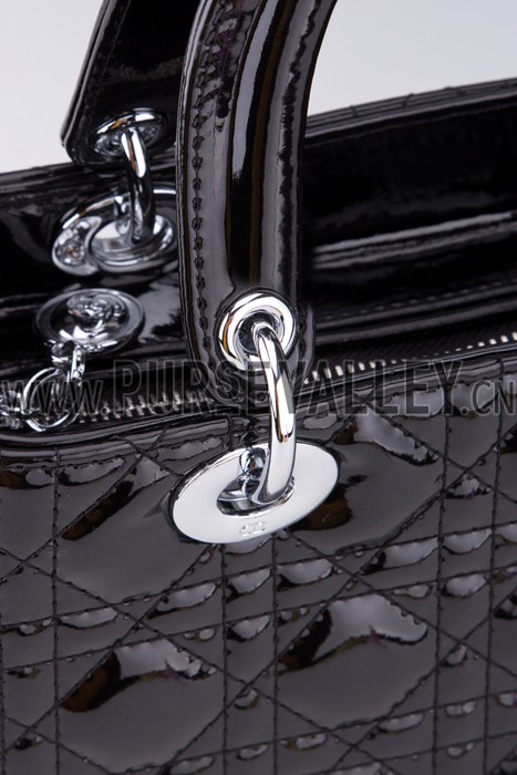 Dior Small Lady Cannage Bag Patent Leather Black