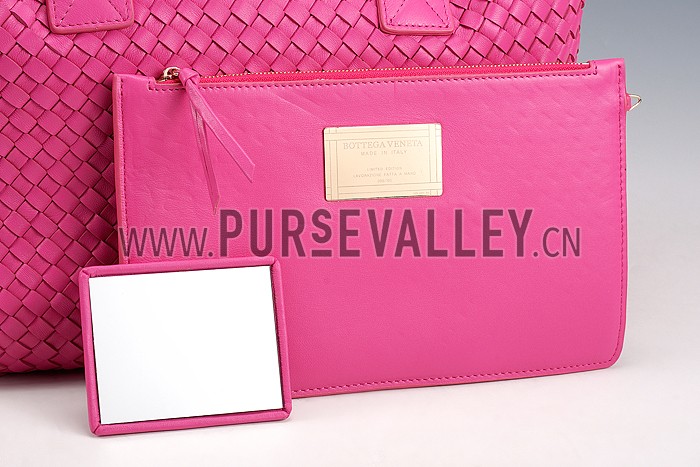 Bottega Veneta Woven Ostrich Large Tote Bright Pink