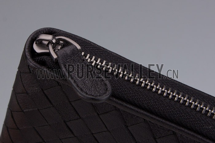Bottega Veneta Intrecciato Nappa Zip Around Wallet Black