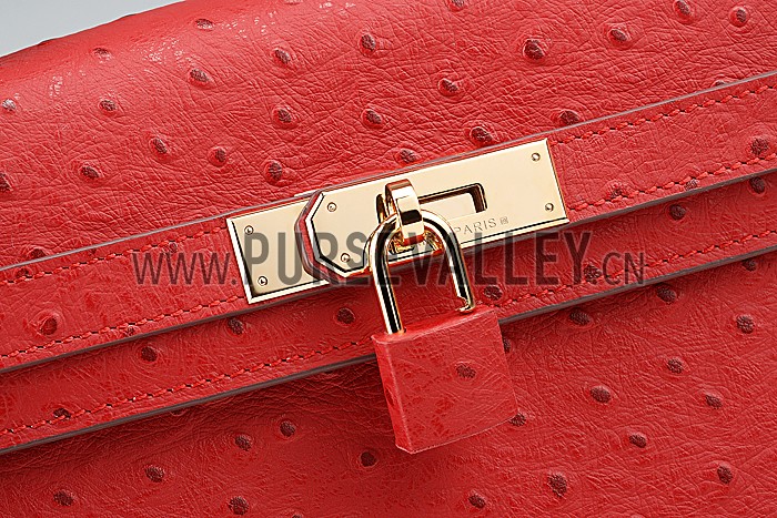 Hermes Kelly 32 Red Ostrich Leather 607481