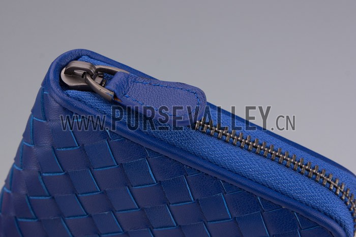 Bottega Veneta Intrecciato Nappa Zip Around Wallet Blue