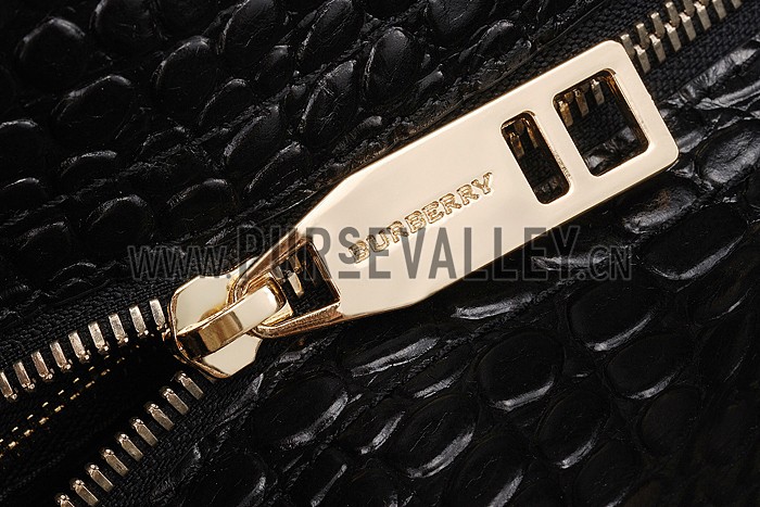 Burberry Black Croc Leather Hobo Bag 607776