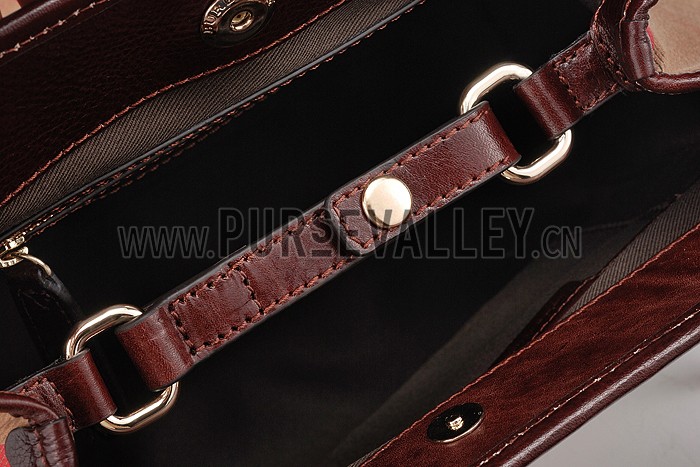 Burberry Small Bridle House Check Tote Bag Dark Brown 607780