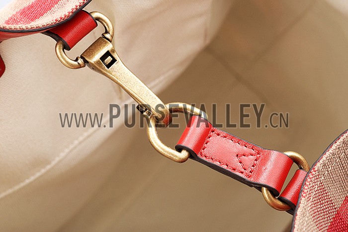Burberry Large Canvas Check Tote Bag Red 607812