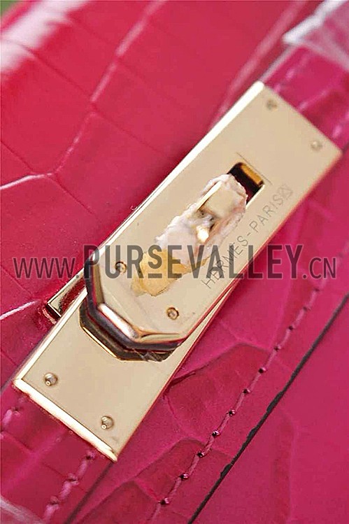 Hermes Kelly 28 Crocodile Leather Rose Tyrien 608148