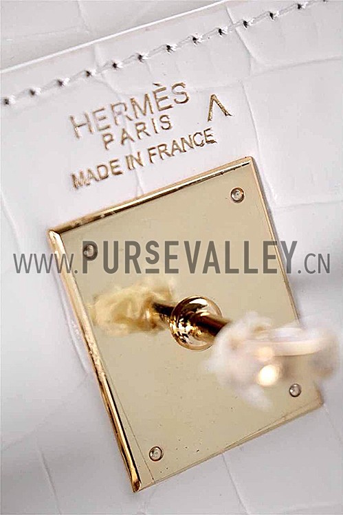 Hermes Kelly 28 Crocodile Leather White 608152