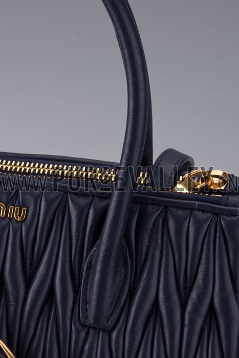 Miu Miu Nappa Leather Three-Pocket Bag Dark Blue
