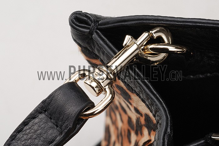 Gucci Bamboo Shopper Leather Small Tote Animal Print 607318