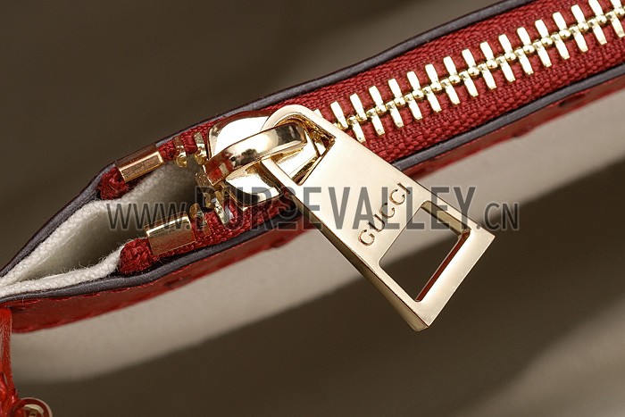 Gucci Red Ostrich Leather Work Bag 607335