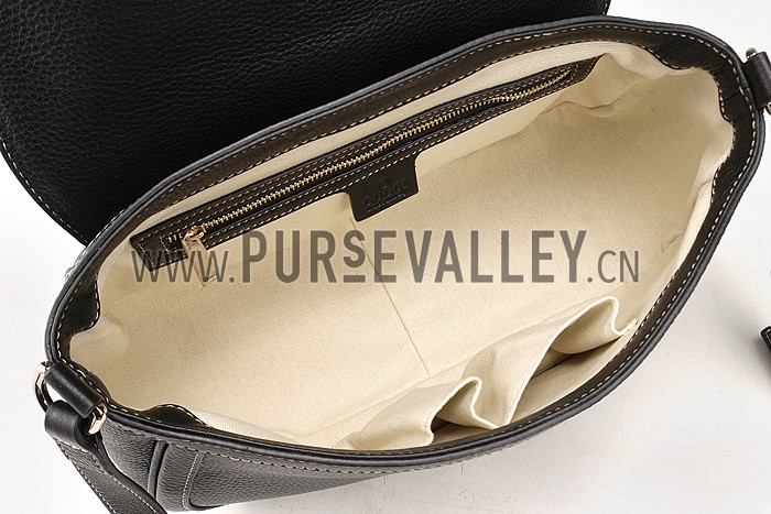 Gucci Medium Horsebit Black Leather Flap Bag 607336