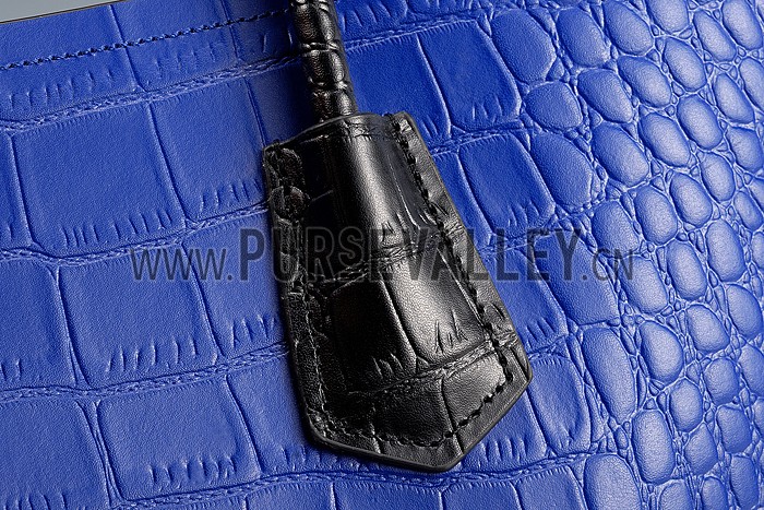 Prada Saffiano Crocodile Leather Black And Blue Bag