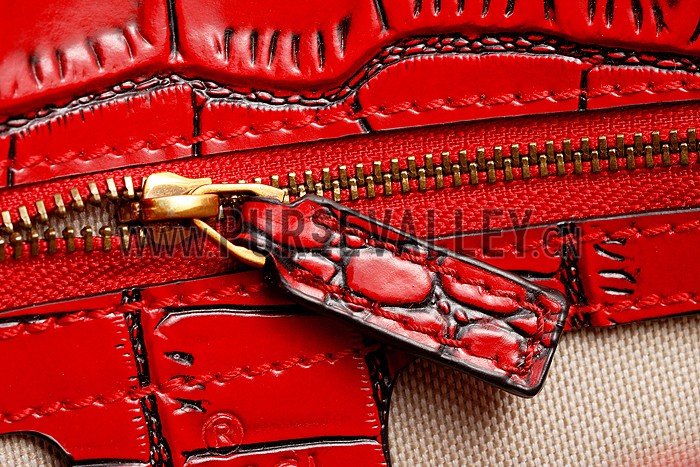 Gucci Lady Web Medium Shoulder Bag Crocodile Leather Red