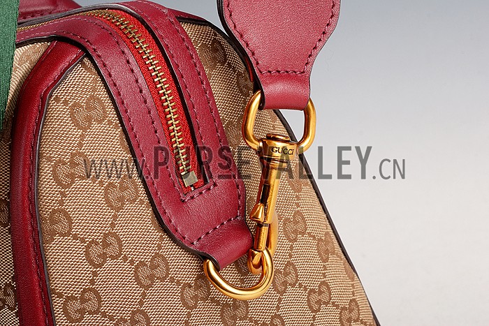Gucci Lady Web GG Canvas Boston Bag Dark Red