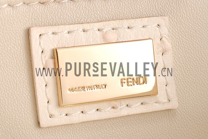 Fendi Peekaboo Mini Ostrich Leather White Bag