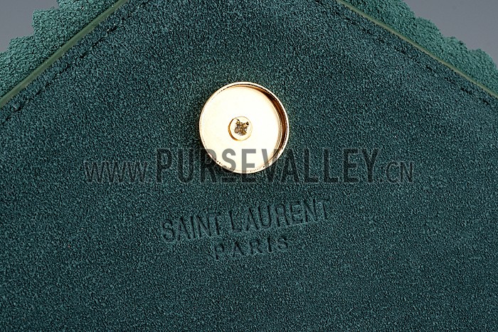 Saint Laurent Medium Fringed Suede Leather Satchel Green