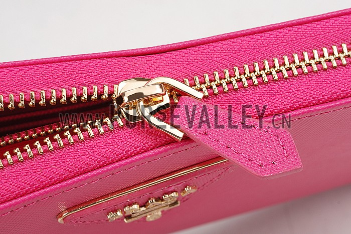 Prada Vernice Saffiano Leather Zip Around Rose Wallet