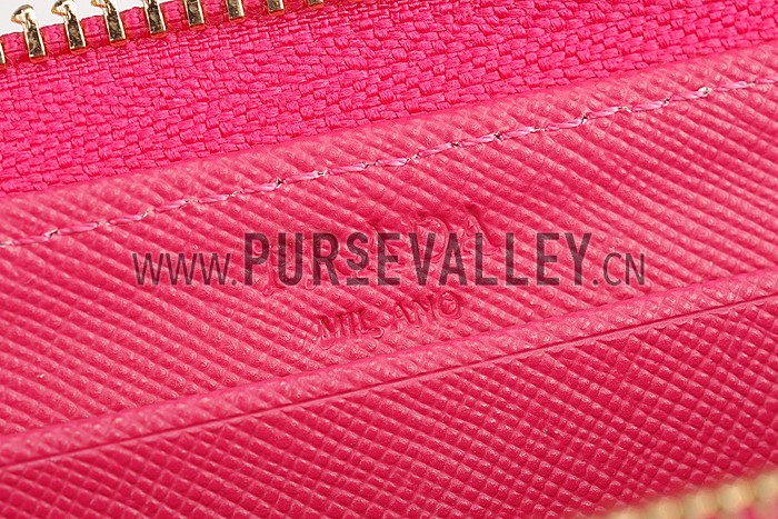 Prada Saffiano Leather Zip Around Rose Wallet