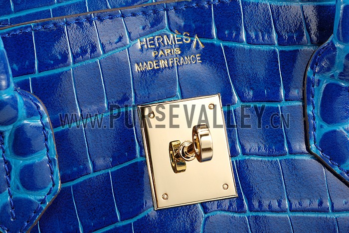 Hermes Birkin 35 Crocodile Leather Blue Brighton 608051