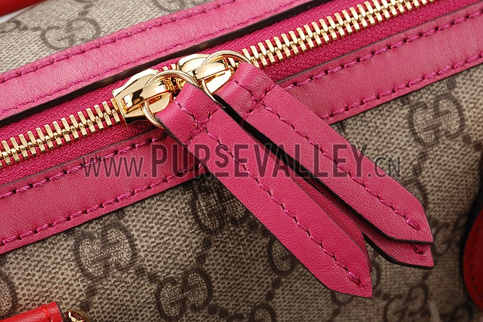 Gucci Boston Supreme Canvas Shoulder Bag Red & Fuchsia