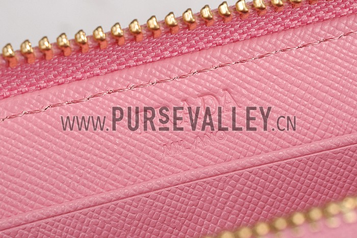 Prada Saffiano Leather Zip Around Small Pink Wallet