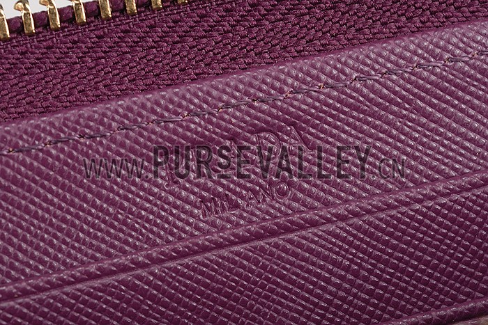Prada Saffiano Leather Zip Around Small Purple Wallet