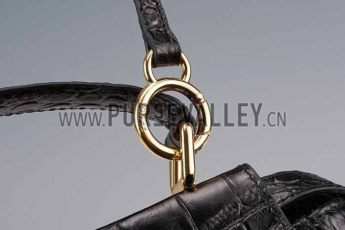 Fendi Mini Peekaboo Black Croc Leather Bag 608294