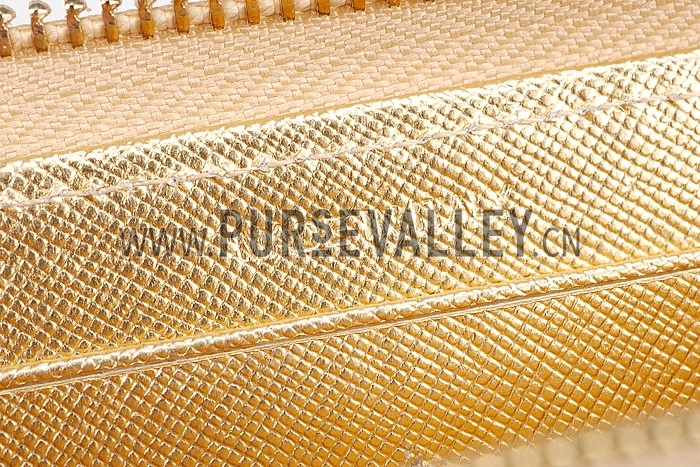 Prada Saffiano Leather Zip Around Small Gold Wallet