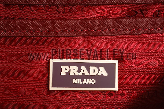 Prada Saffiano Mini Double Zip Tote Dark Red