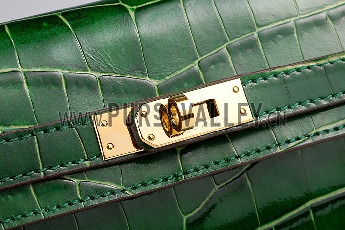 Hermes Kelly Longue Clutch Crocodile Leather Green 608168