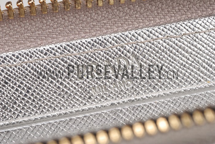 Prada Saffiano Leather Zip Around Silver Wallet