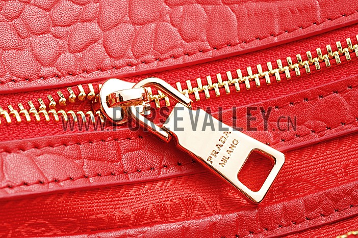 Prada Saffiano Crocodile Leather Red Bag