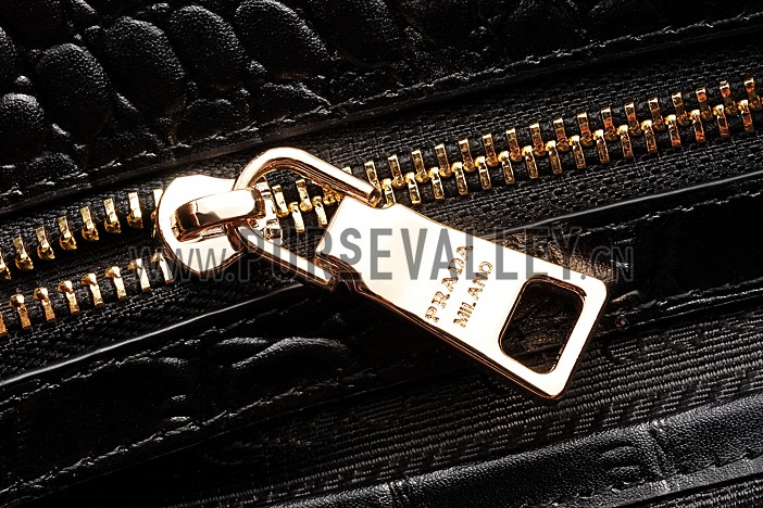 Prada Saffiano Crocodile Leather Black And Blue Bag