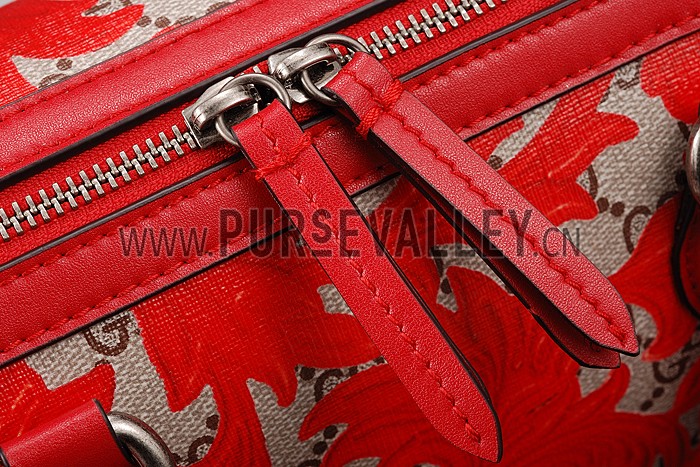 Gucci Boston Arabesque Canvas Shoulder Bag Red