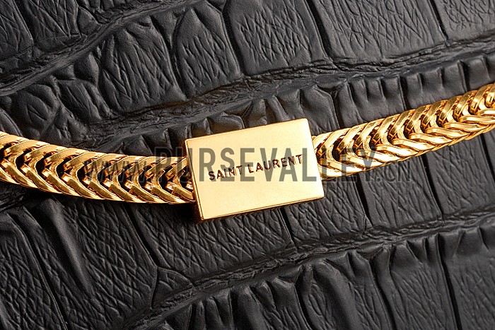 Saint Laurent Medium Tassel Crocodile Leather Clutch Bag Black