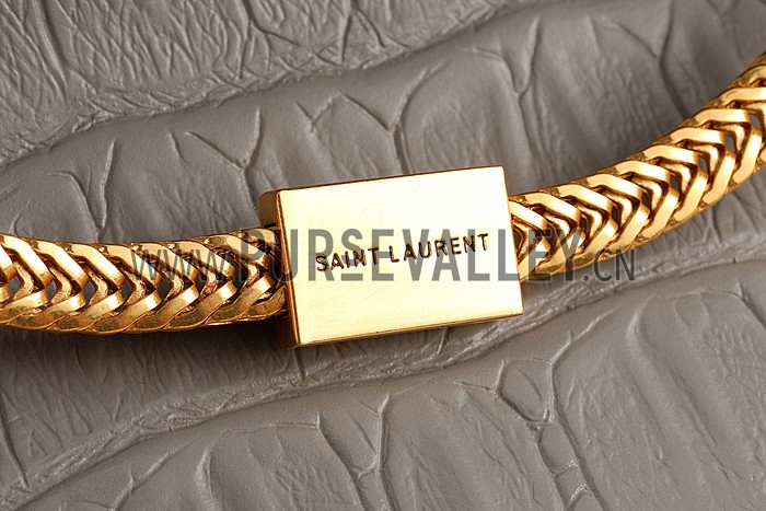 Saint Laurent Medium Tassel Crocodile Leather Clutch Bag Grey