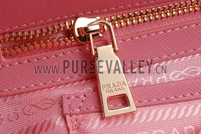 Prada Saffiano Mini Double Zip Tote Dark Pink