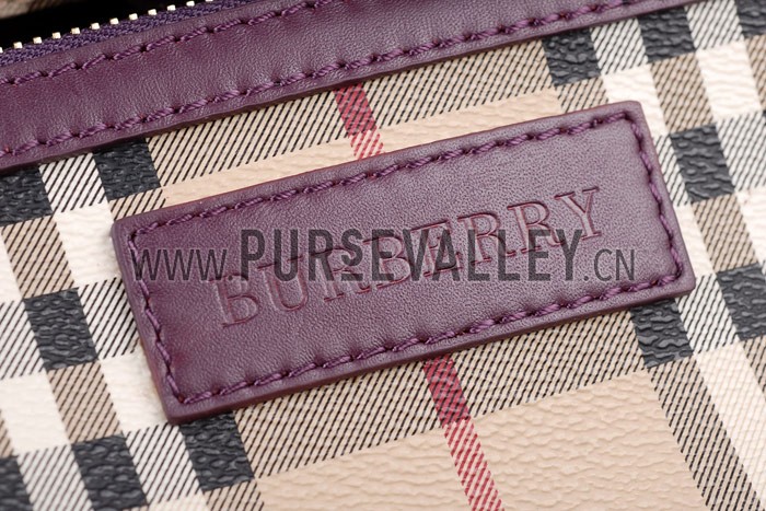 Burberry Haymarket Small Tote Purple Trim