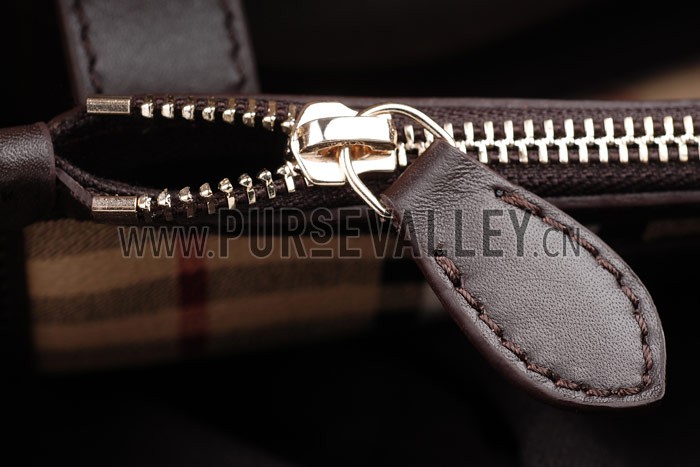 Burberry Haymarket Medium Tote Dark Brown Trim