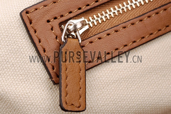 Gucci Belted Large Top Handle Bag Canvas Fabric Tan 7773