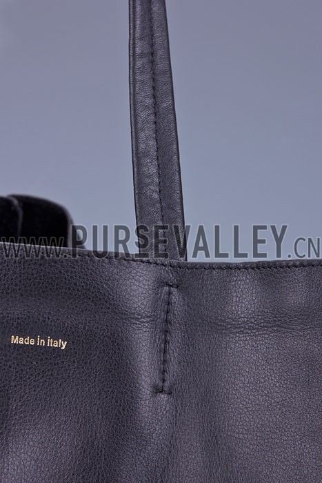 Celine Cabas Gusset Large Black Leather Shoulder Bag