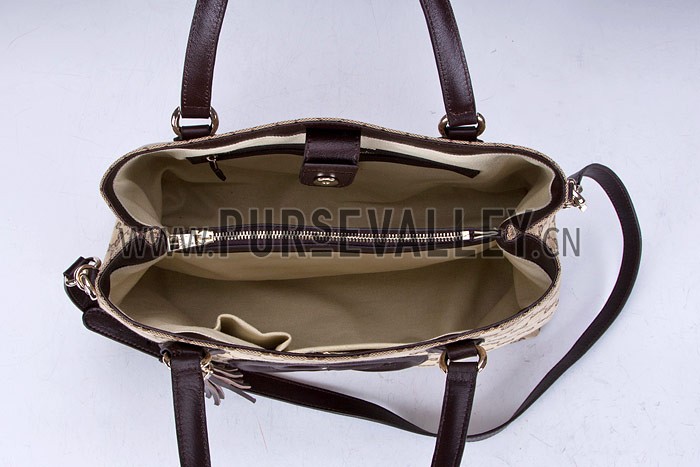 Gucci Soho Dark Brown Trim Logo Printed Canvas Working Tote