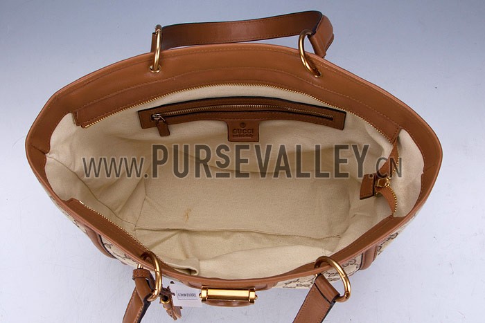 Gucci Large Logo Printed Canvas Tan Leather Trim Shopper Tote