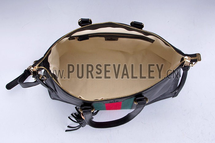 Gucci Rania Web Black Leather Top Handle Tote