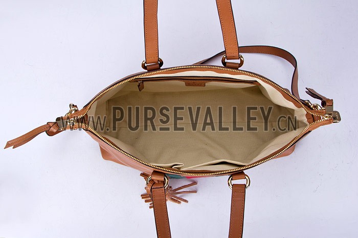 Gucci Rania Web Cognac Leather Top Handle Tote