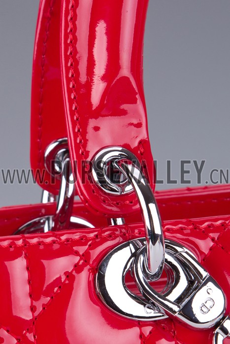 Dior Medium Lady Cannage Bag Patent Leather Red