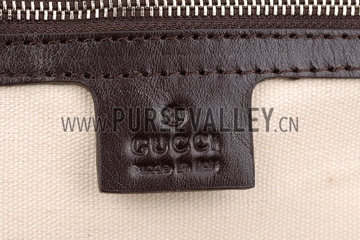 Gucci Belted Large Top Handle Canvas Bag Dark Brown Trim