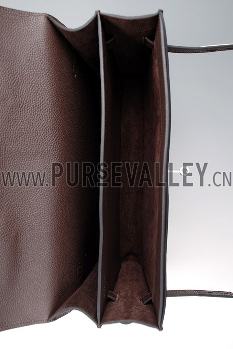 Hermes Kelly Briefcase Silver Hardware Dark Brown
